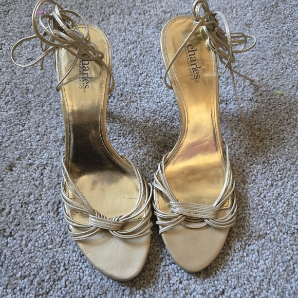 Charles David Shoes - Charles By Charles David Leather Gold Heels Sz 10 Wraparound Strap Lace Up